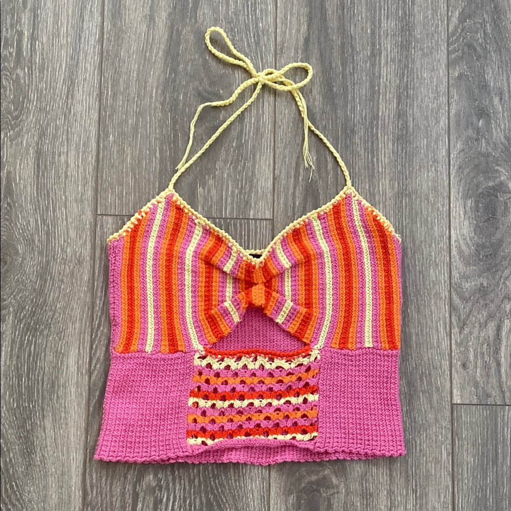 Cider - Crochet Halter Crop Top - Size S